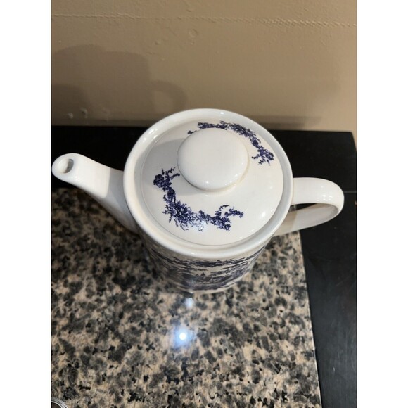 California Pantry Tea Pot Blue White Rooster Toile Coffee Country 6.5in Vintage - Picture 3 of 9